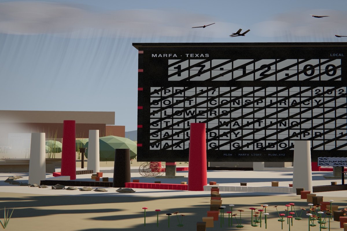 Split-flap board · somewhere, it is Marfa time